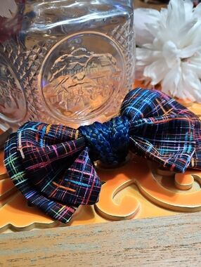 Hand Crafted Multicolor Plaid Dog Bow Tie Collar Accessory NEW